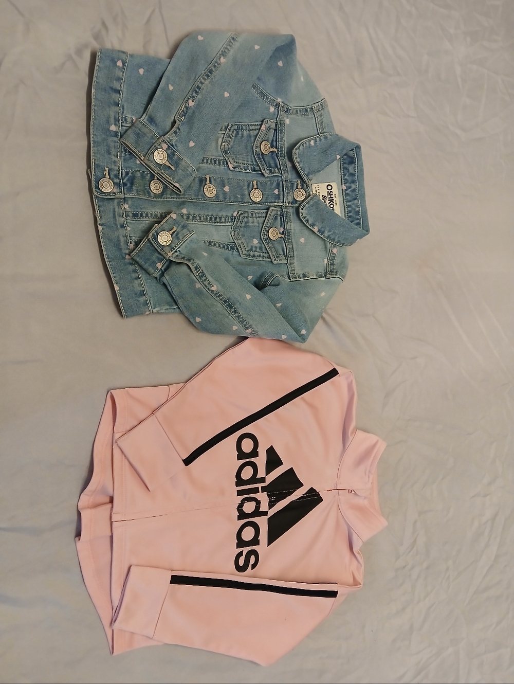 🚸Pink Adidas Kids Zip Jacket & OshKosh Bgosh Heart Denim Jacket - Size 3T